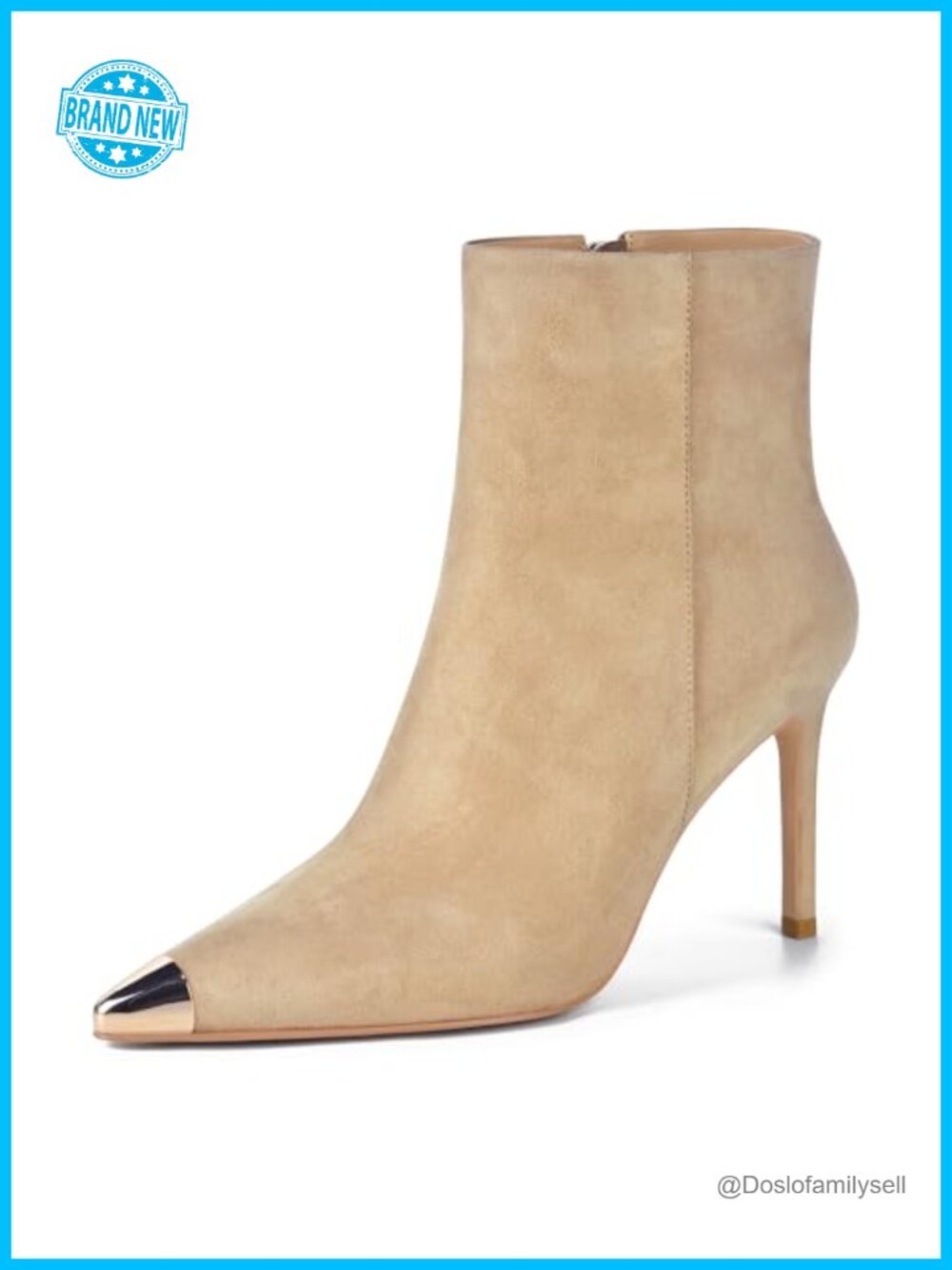 Women's Suede Ankle Boots Kitten Heel Pointed Metal Toe Side Zip Booties